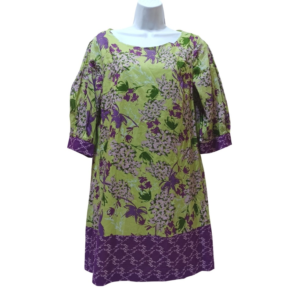 Kensie Sheath Dress Womens M Green‎ Purple Floral Cotton Garden Party Brunch